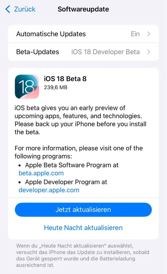 从江苹果手机维修分享苹果 iOS / iPadOS 18 开发者预览版 Beta 8 发布 